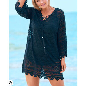 Swimsuit Cover Up XL by Swimsuits for All Scallop Lace Black NEW